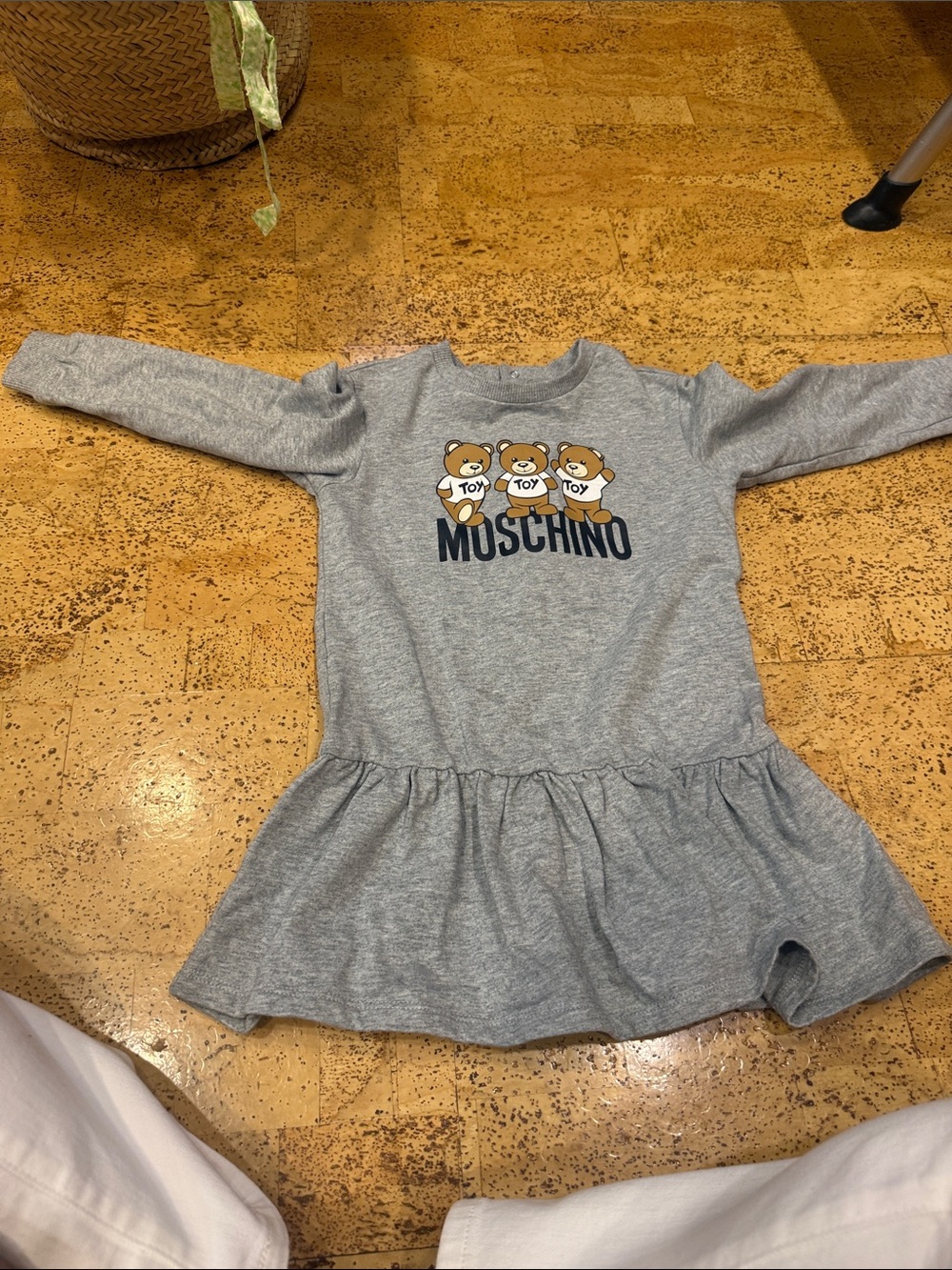 Moschino Grey Teddy Bear Logo Ruffle Hem Dress